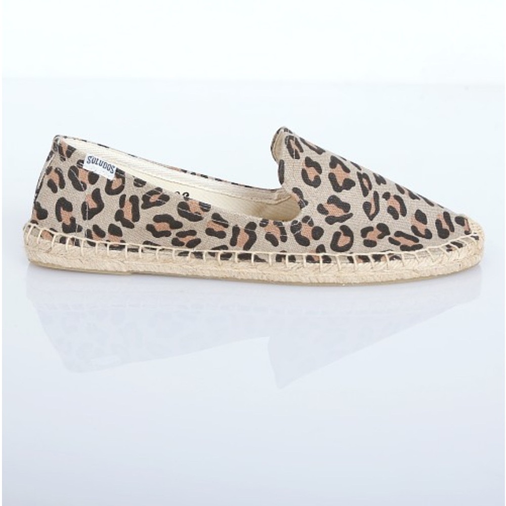 Soludos Smoking Slipper Brown Tan Leopard Print Espadrilles Flats